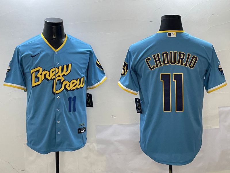 Men Milwaukee Brewers #11 Chourio Light Blue City Edition 2025 Nike MLB Jersey style 2